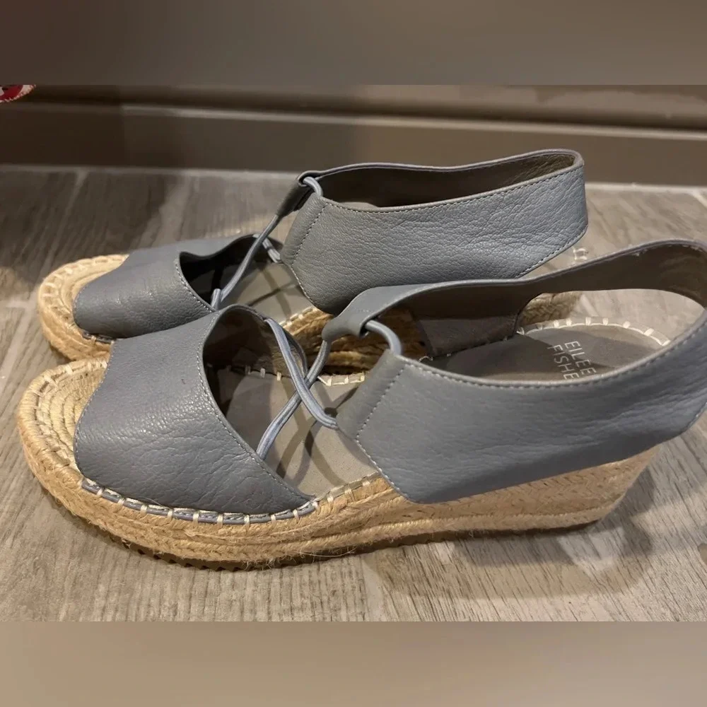 Eileen Fisher espadrilles, gray upper leather, hardly used size 8